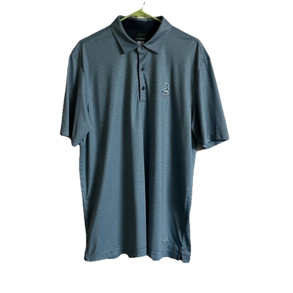 Greg Norman Polo Shirt Mens Blue Geometric ML75 Play‎ Dry Golf Performance Sz XL